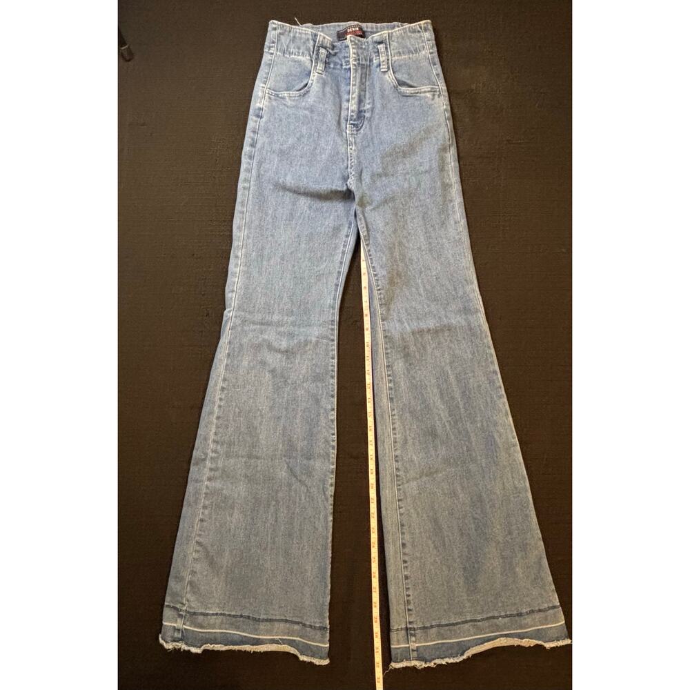 JEALOUS TOMATO High Waist Raw Hem Bell Bottom Flare Jeans